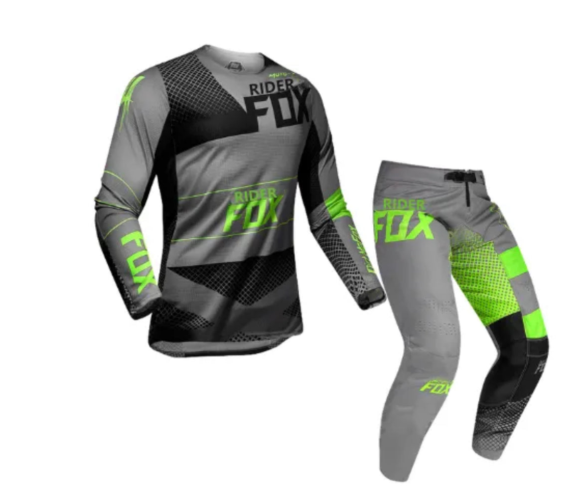 Enduro grey and green top and pants